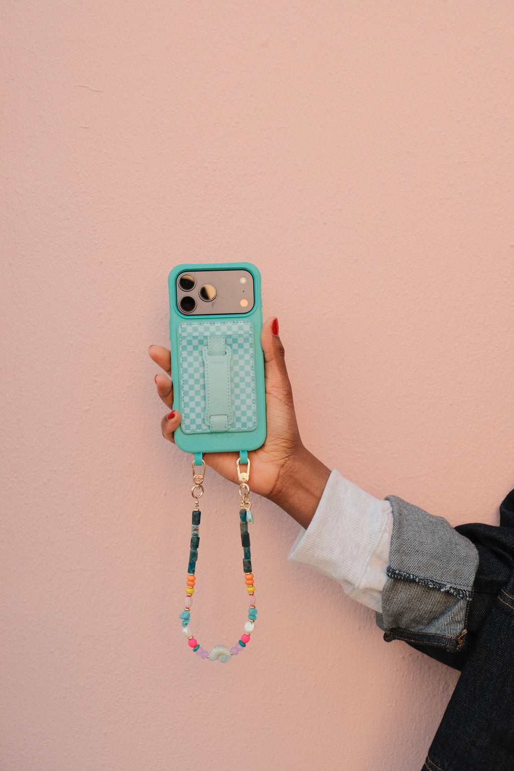 Aqua Checkered Hoop Wallet MagSafe (RFID)